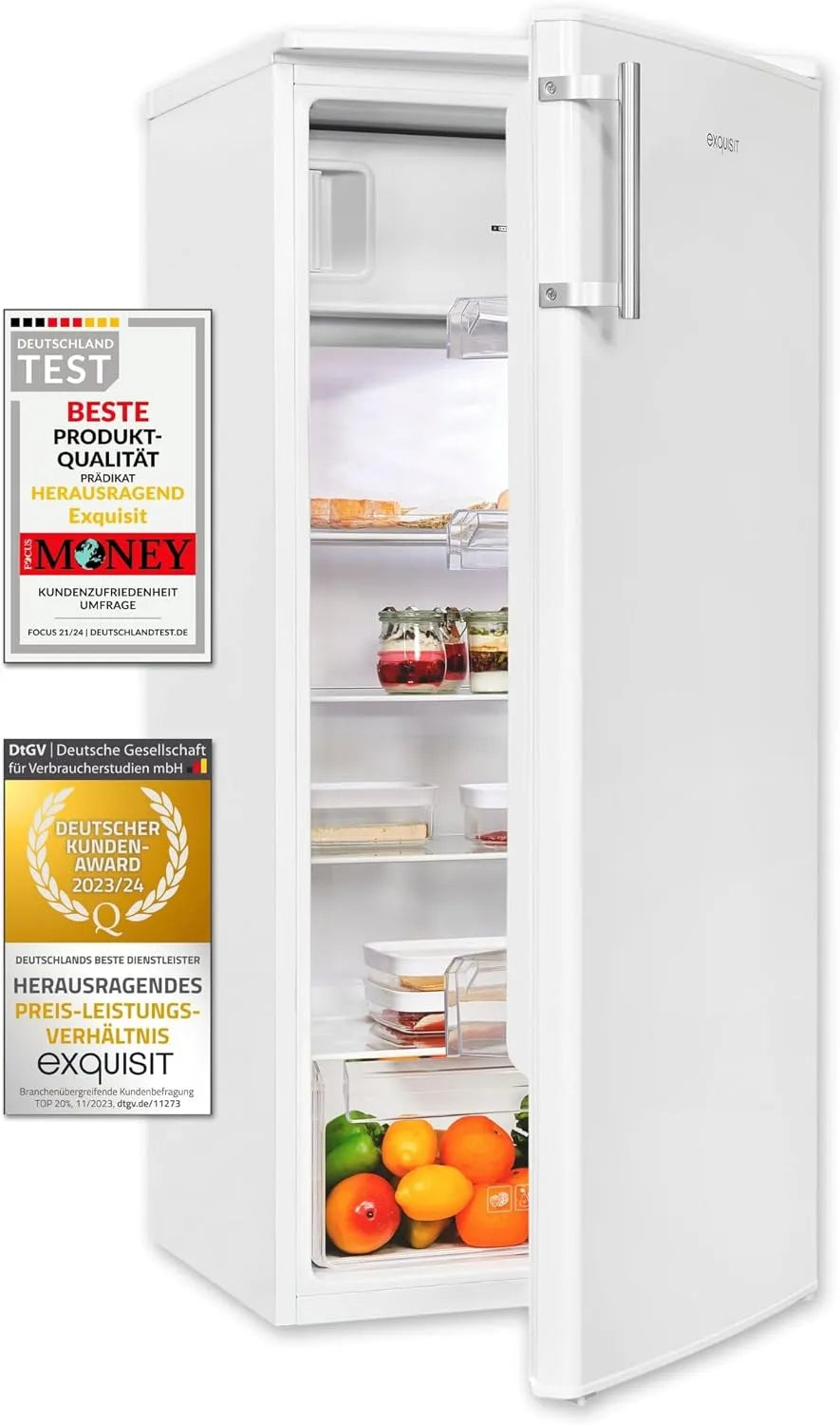Exquisit Kühlschrank KS185-4-HE-040E, Fassungsvermögen 190 l Nutzinhalt, 55 cm Breite, weiss, Alarm, Türanschlag wechselbar