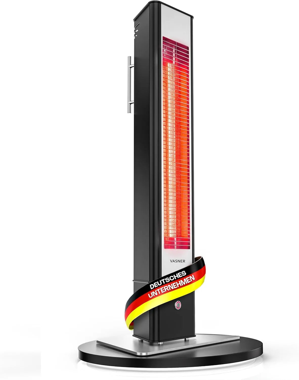 Wärmestrahler VASNER HeatTower, Infrarot Standheizstrahler 2500 Watt, Heizstrahler Terrasse elektrisch 4 Heizstufen, Elektro Heizstrahler Outdoor
