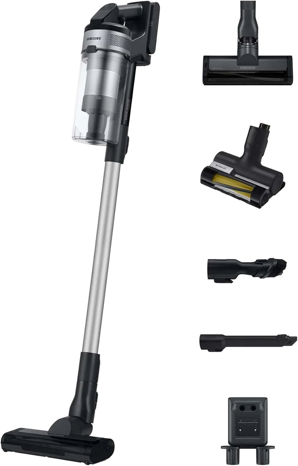 Samsung Akku-Staubsauger VS15A60BGR5/WD, Jet 65 PetPRO, Leistung 150 W, inklusive. Tierhaarbürste Pet Tool und weiterem Zubehör, Silver