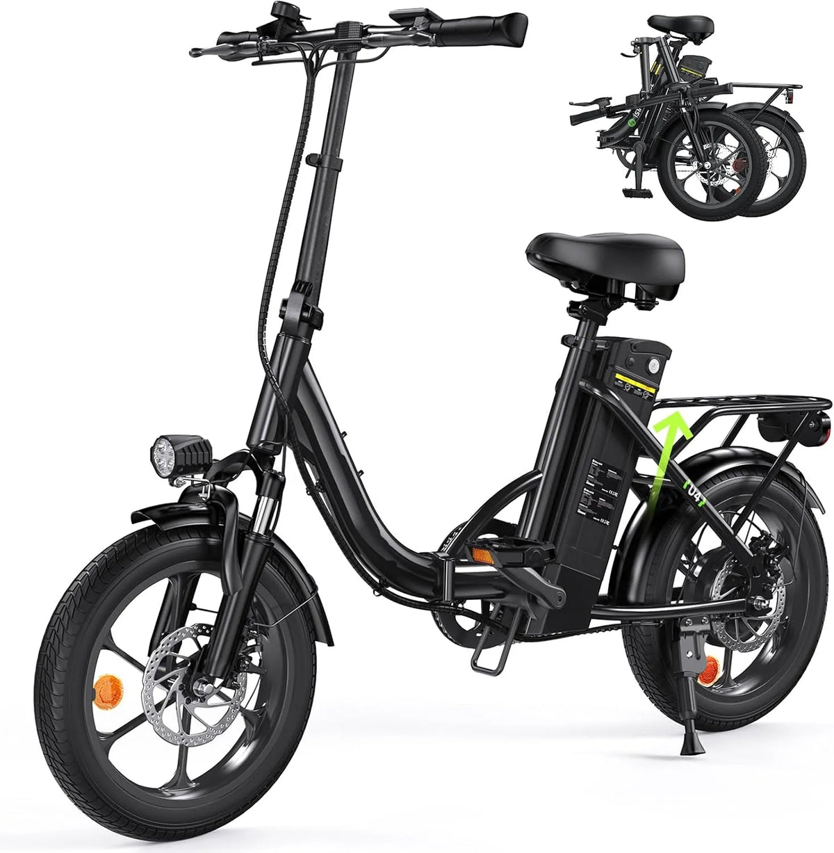 E-Bike Finbike Klapprad, 16 * 2.15 Zoll Fat Tire, PAS Reichweite MAX 88KM, Tragbares Elektrofahrrad mit 10.4Ah Abnehmbarem Akku,4 Fahrmodi