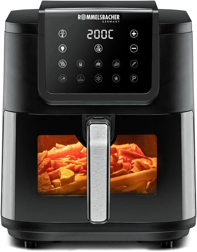 Heißluftfritteuse FRH 1700 ROMMELSBACHER, XXL-Backraum 8 Liter, ca. 21 x 30 cm, sehr leiser Betrieb 45 db, für 1.000 g Pommes, 10 Betriebsprogramme