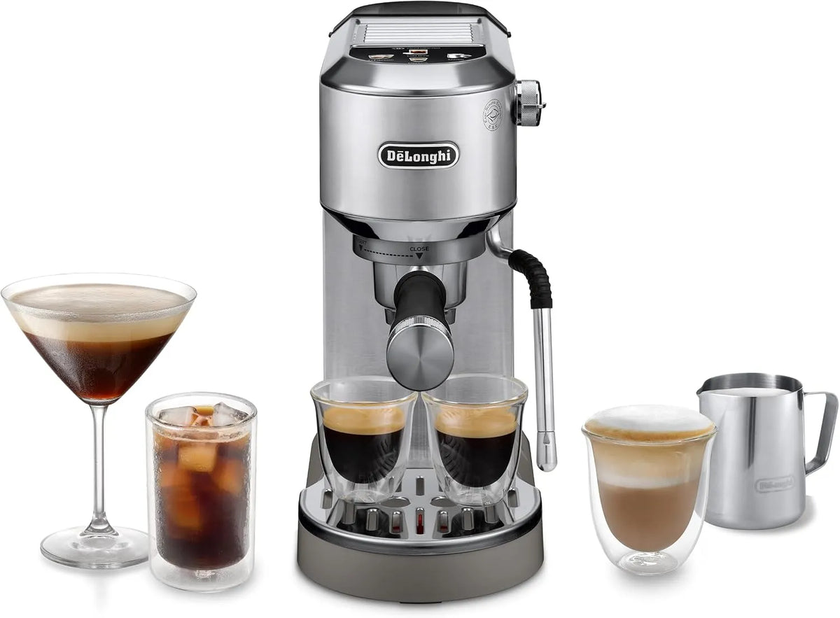 De'Longhi Espresso-Siebträgermaschine EC890.M, 15cm breit, Dedica Duo, Perfetto Kompakte Espressomaschine mit Soft-Touch-Icons, Metall