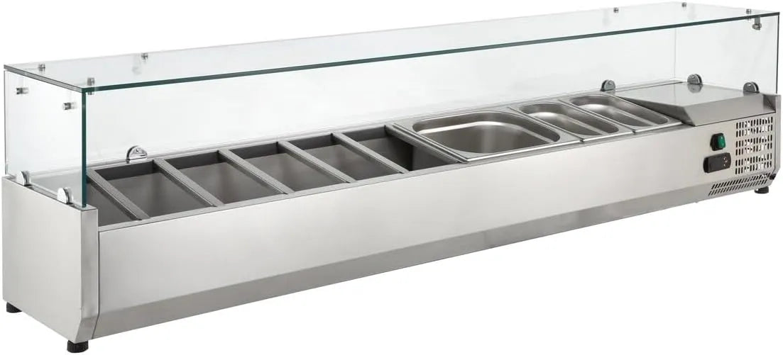 Modell VRXH1800/330 GastroHero Kühlaufsatz, Edelstahl, Kühlaufsatzvitrine für Gastronomie, Salat & Theke, 9x GN 1/4, mit Glasaufsatz