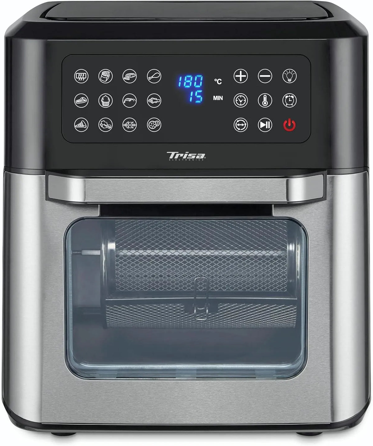 Heißluftfritteuse Trisa Crisp Master, XXL Ofen 12L, 12-in-1 Airfryer mit Sichtfenster & Touch-Display, Dörrautomat ohne Öl, Silber, in Schwarz