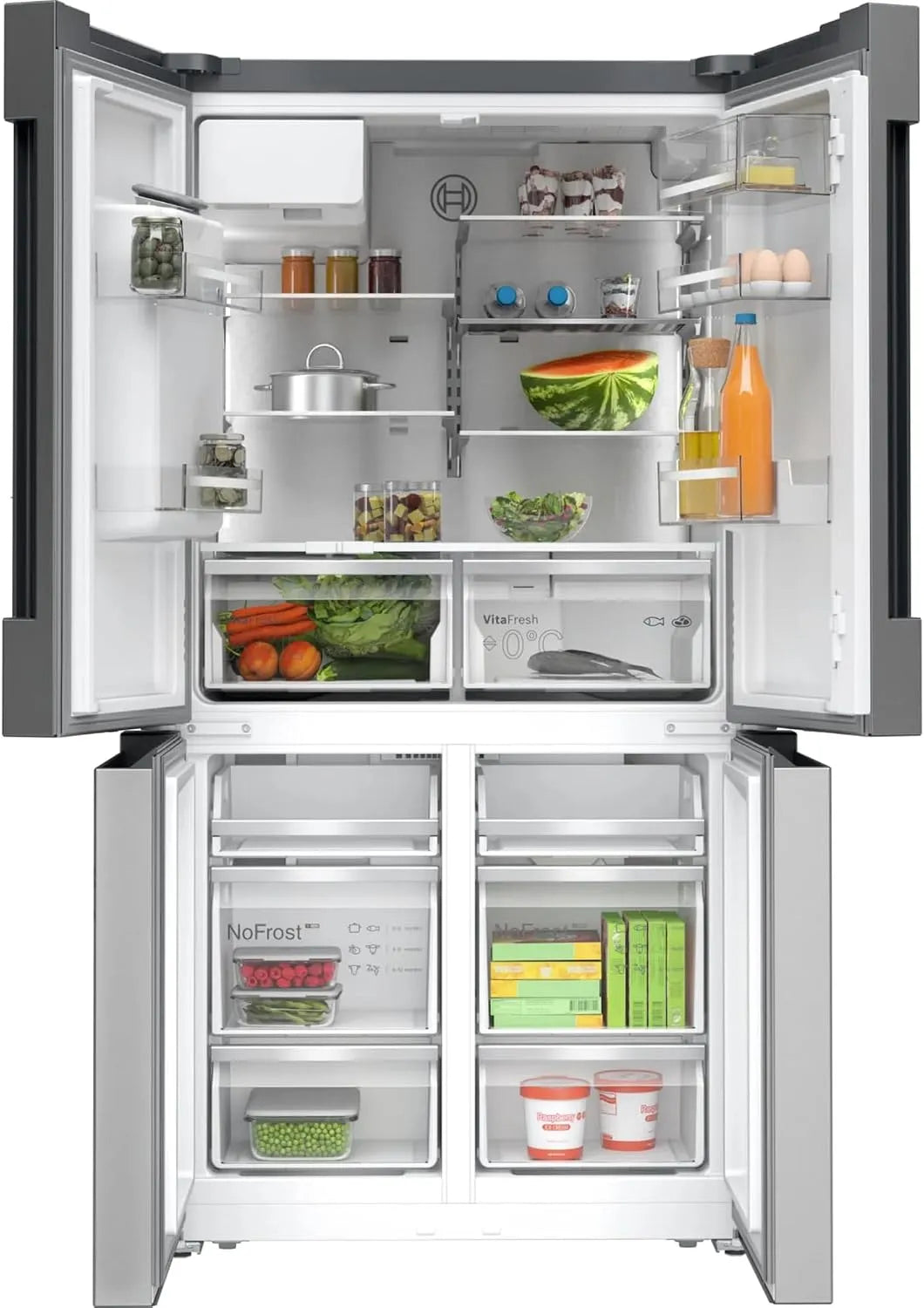 Bosch Kühlschrank KFD96APEA, Serie 6, Smarter XXL-French Door, Maße 183 x 90,5 cm, Fassungsvermögen 375 L Kühlen & 199 L Gefrieren, Gebürsteter Stahl