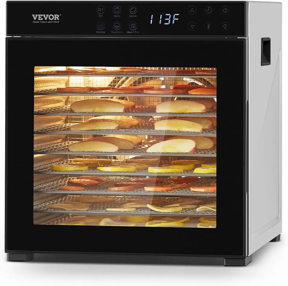 Vevor Dörrgerät Dörrautomat 10 Edelstahlschalen, elektrischer 1000 W Futtertrockner mit einstellbarer Temperatur