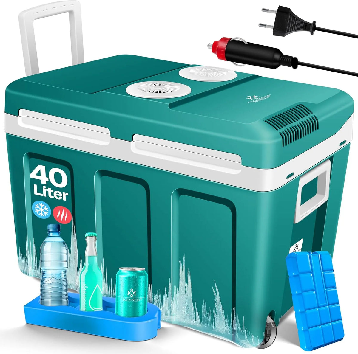 Kesser Kühlbox, Fassungsvermögen 40L mit Rollen, KÜHLT und WÄRMT, Thermobox für Auto, Mini-Kühlschrank mit ECO & MAX Modus, 12 & 230V, Boot & Camping