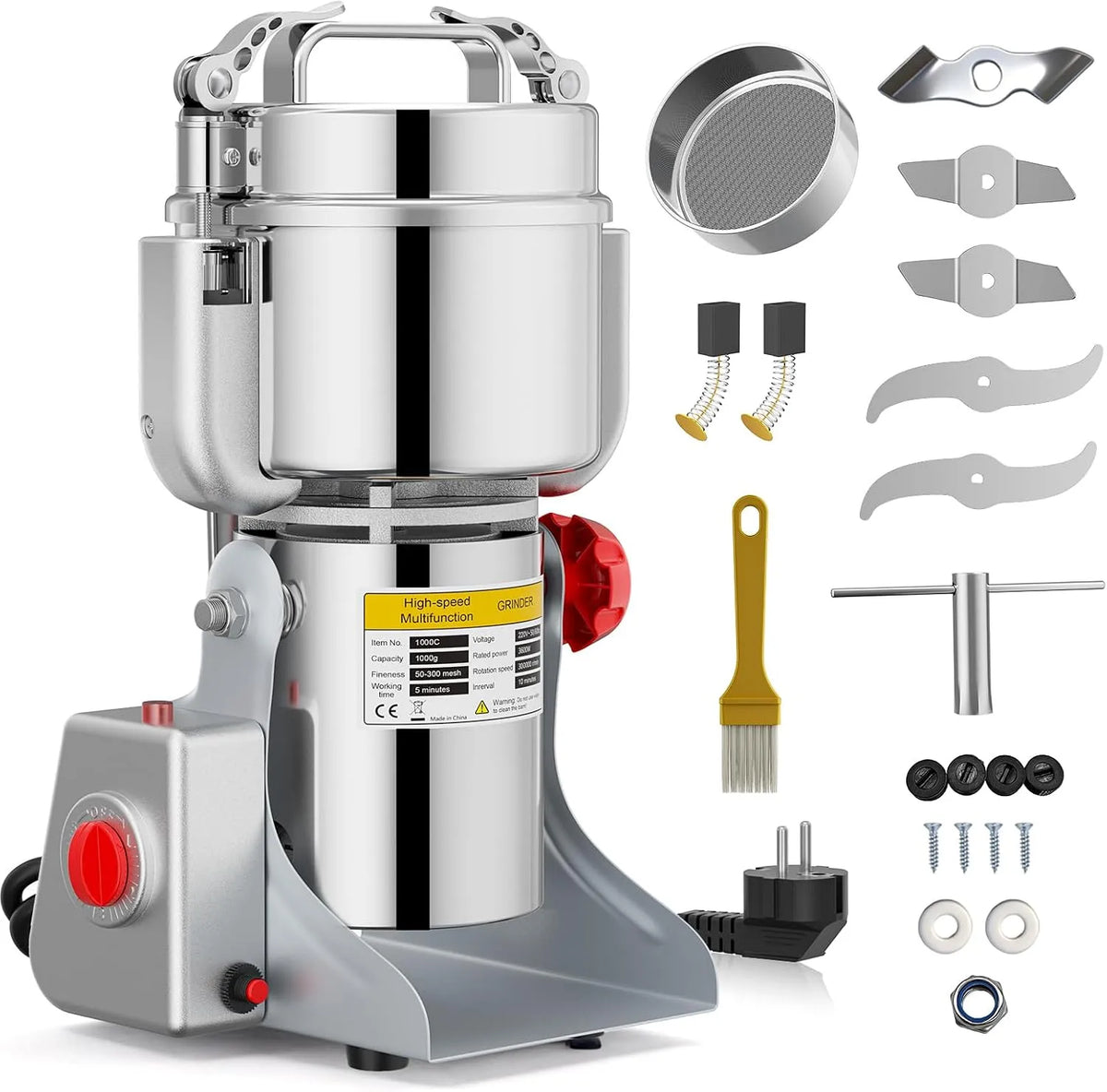 220 V tragbar Getreidemühle, 1000g, Zum Mahlen schütteln, Hochgeschwindigkeits Schleifmaschine Mehl Pulver, für Kräuter, Gewürze, Nüsse