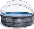 Pool EXIT Toys Stone, ø488x122cm, mit Multifunktionale Abdeckung, Großer, Runder Rahmenpool mit Sandfilterpumpe und Poolleiter, Extra tiefer
