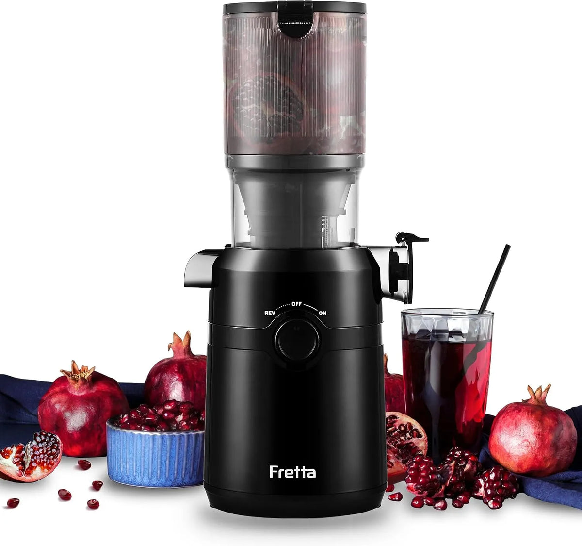 Entsafter Fretta, Slow Juicer mit 108MM Breite und Größere Fütterungsröhre, Einfacher Installation,200W, BPA-frei Tritan-Material