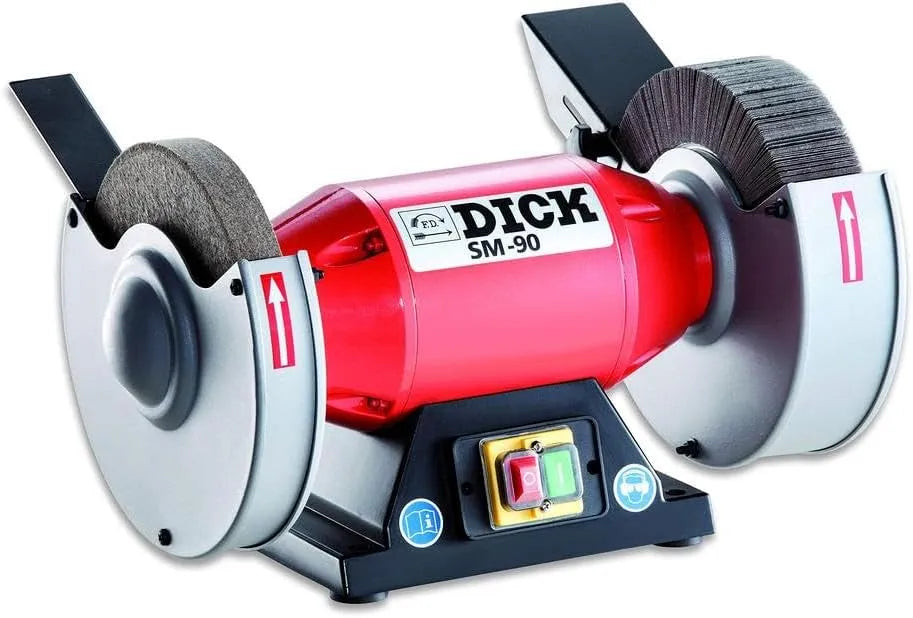 Modell Lamellenschleifmaschine SM-90 98080000 F. DICK, Lamellenschleifmaschine, Lammellenschleifer für Messer, Balliger Schliff, rot, in Schwarz