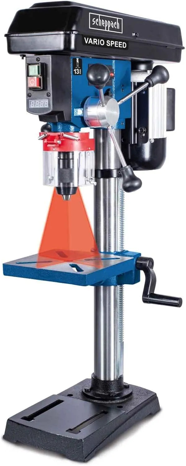 Scheppach Modell DP19Vario, Leistung 550W, für Holz, Metall und Kunststoff, Bohrfutterspannbereich von 1,5 bis 13mm, Variable Drehzahl