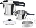 Edition Fissler Vitaquick, 2 Schnellkochtöpfe Ø 22 cm 3,5 L & 6 L, Schnellkochtopf-Set 6-teilg, inklusive. Metalldeckel, Glasdeckel, Einsatz