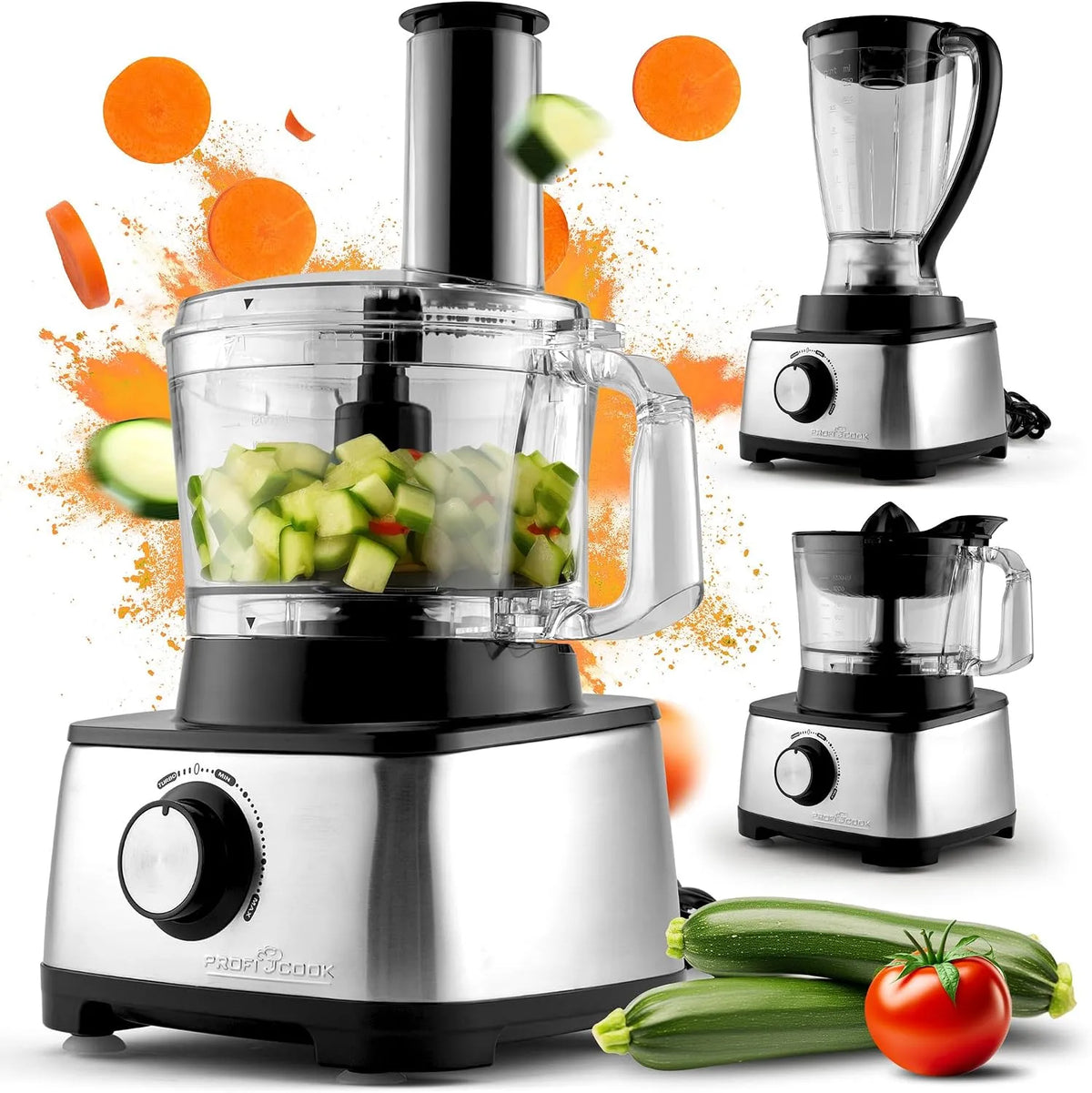 Küchenmaschine 3in1 KM 1063, inklusive. 11 Zubehörteilen, stufenlose Geschwindigkeit, und Entsafter, raspeln und kneten, PC, Leistung 1200W, Mixer