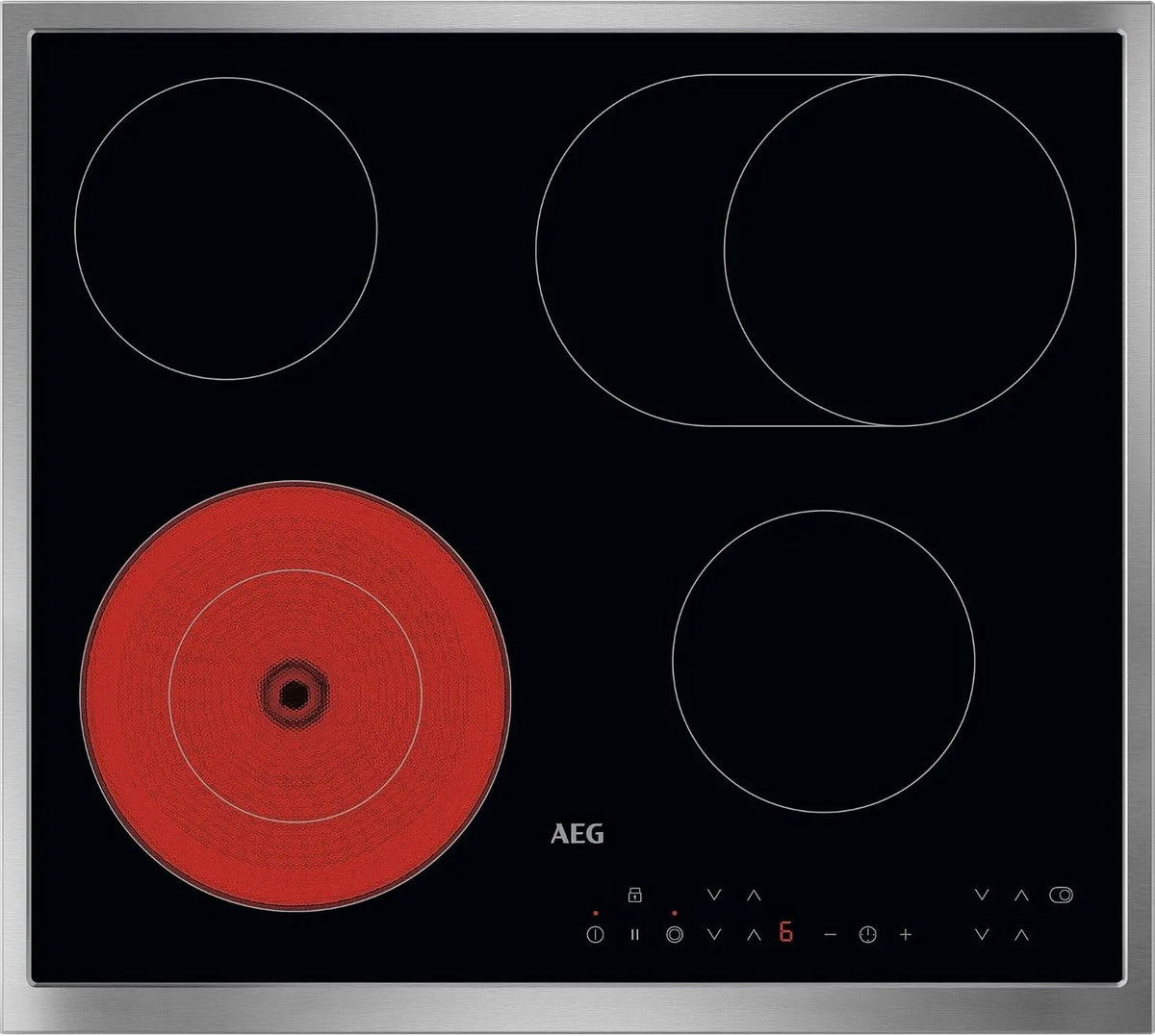 AEG Kochfeld TN64RA06XB, Glaskeramik Autark 60 cm, 4 Kochzonen, Exakte 14 Stufen-Hitzeregulierung, Aufliegend, Bräter- & Mehrkreiskochzone, Timer