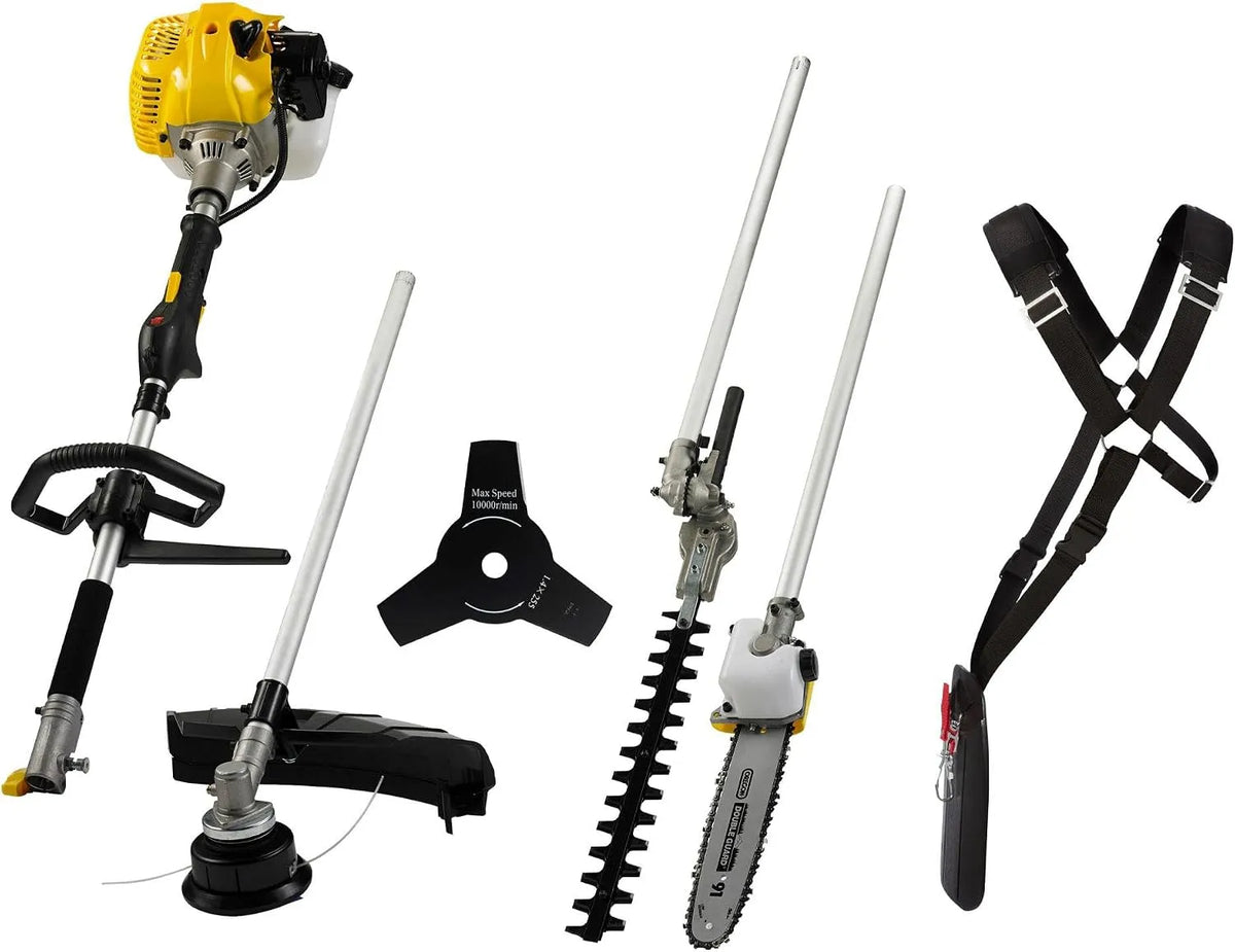 Rasentrimmer 4in1 BCU33M 33ccm, Motorsense Heckenschere teleskop kettensäge astschere, Leistung 0,9 kW, 2-Takt, 1,2 ps bei 7200 U, min