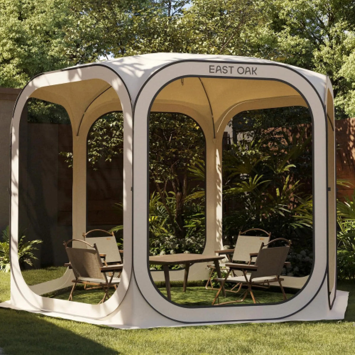 Pop Up Zelt UPF 50 East Oak, Wurfzelt Große für 4-6 Personen, Garten, Stoffe Wasserdicht, Anti Moskito, Beige, Pavillon 3×3m, 360° Belüftung, Terrasse