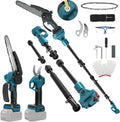 Makita, 8 Zoll Mini Kettensäge mit Teleskopstange & 28 mm Elektro Gartenschere, 4-in-1 Gartenwerkzeug Set Kompatibel mit Batterie