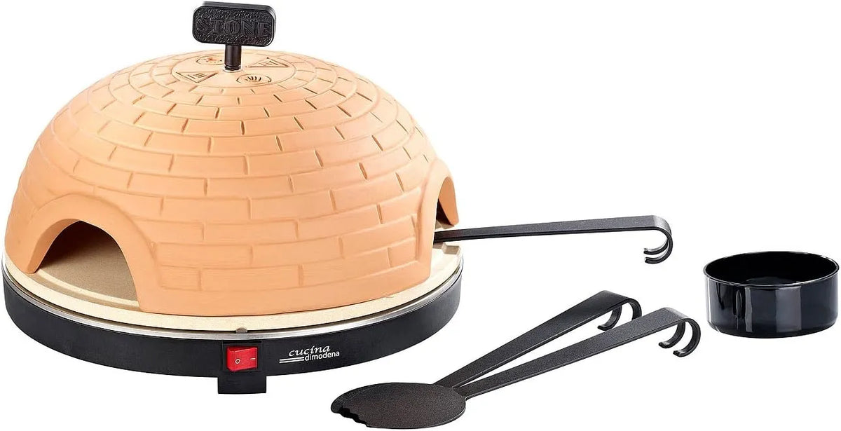 Tisch, Ø 40 cm, 8 Personen, Pizzadom: Pizzaofen mit Terrakotta-Haube, Schamottstein-Platte, Pizzaofen mit Stein, Grillplatten