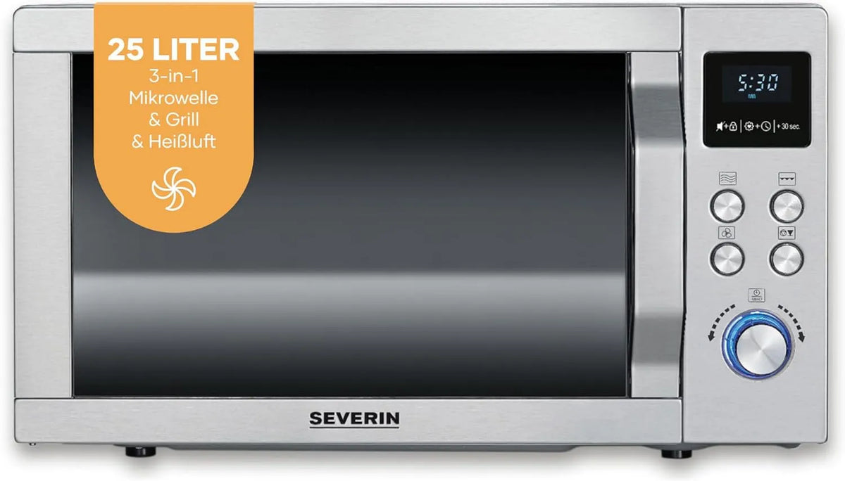 Severin Mikrowelle MW 7774, mit Grill und Heißluftfunktion 3-in-1, zum Auftauen, Garen und Erhitzen, mit Drehteller, Edelstahl-gebürstet, silber