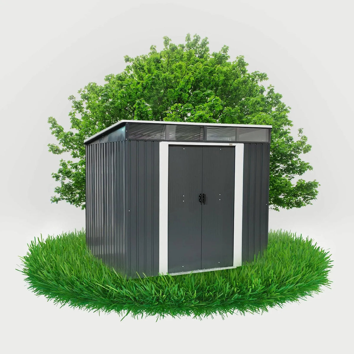 Gerätehaus Grindi, Geräteschuppen 193x238x202 cm Schiebetür, Garten Schrank, Metall Ribes I, Gartenhütte, Gartenhaus, Fahrradgarage, Shelter