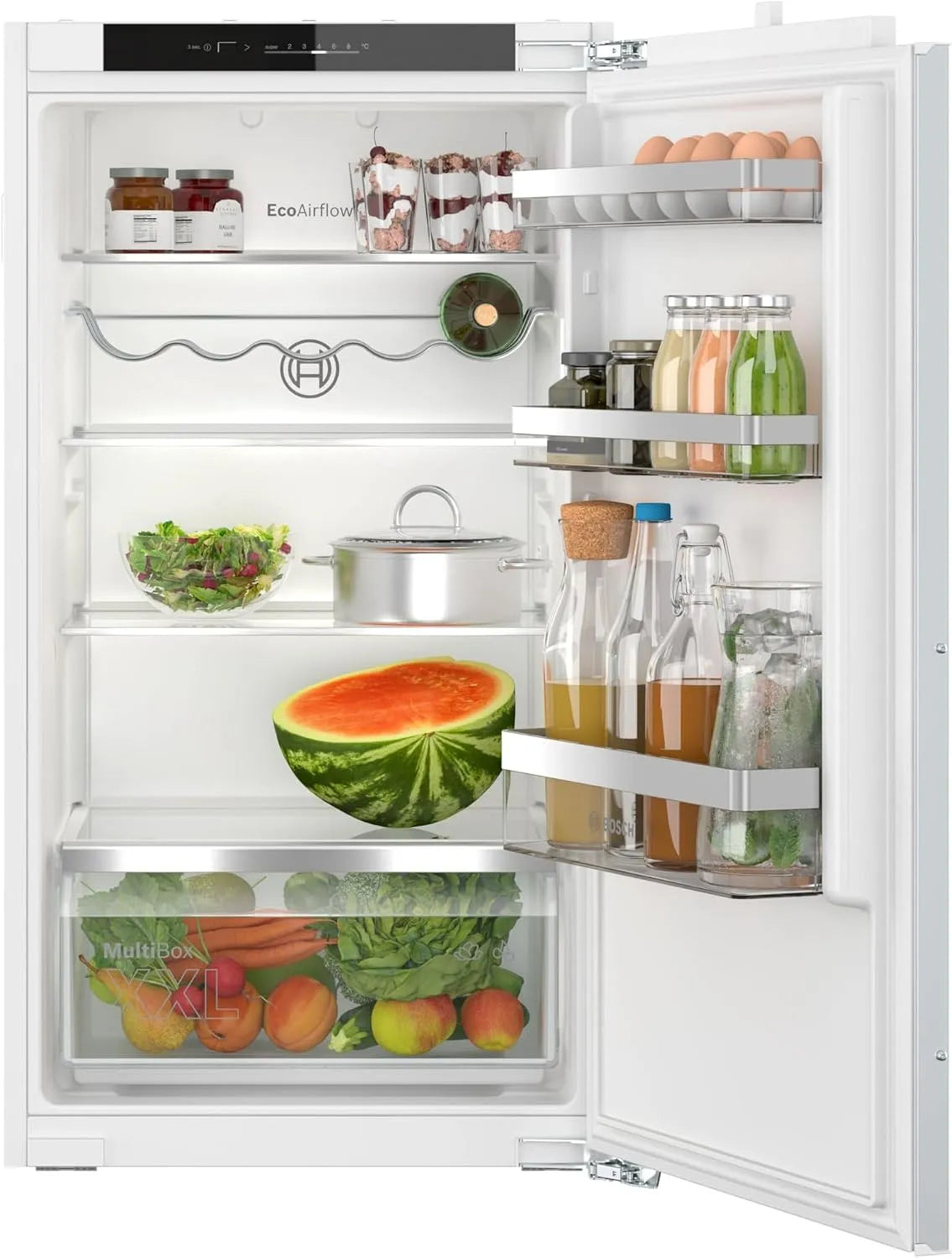 Bosch Kühlschrank KIR31VFE0, Fassungsvermögen 165L Kühlen, MultiBox XXL, EcoAirflow, Flachscharnier, LED-Beleuchtung, SuperCooling