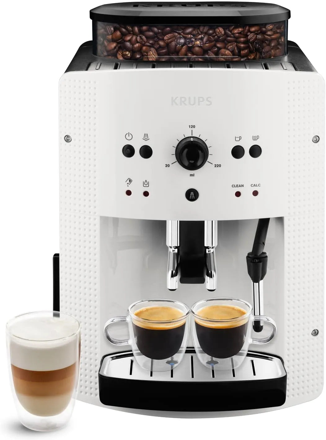 Krups Kaffeevollautomat 2-Tassen-Funktion EA810570, kompaktes Design, Kaffeemaschine, Arabica Picto, intuitiv einstellbarer Drehregler, Weiß