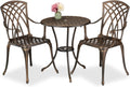 Tisch, Relaxdays Gartenmöbel Set 3-teilig, 2 Stühle, Aluguss, Balkonmöbel Antikdesign, Garten Sitzgruppe, Bronze, in Schwarz