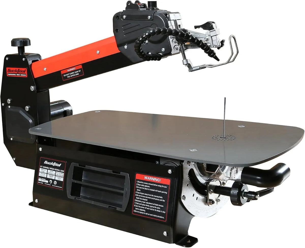 Bucktool 558 mm Dekupiersäge mit variabler Geschwindigkeit 22-Zoll-Größe, Mehrwinkel-Schnitten und max. Schnitttiefe 50 mm, großem Arbeitstisch