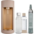 Modell Wassersprudler aus Holzkomposit CO2-Zylinder Mysoda: Glassy, BPA-Frei 1L Plastikflasche, Wassersprudler aus Holzkomposit mit und 1L Glasflasche