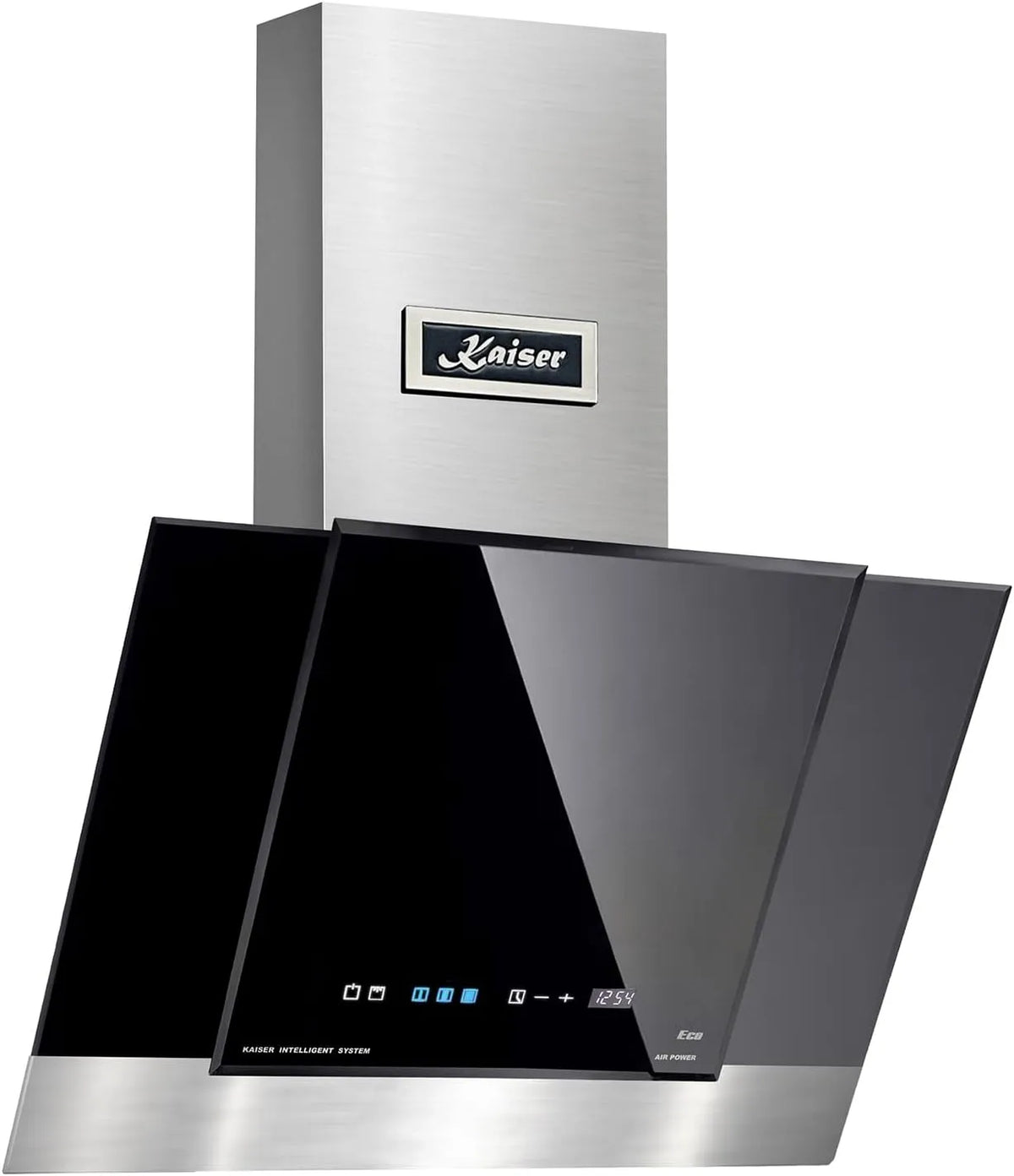 Dunstabzugshaube AT 6438 ECO Kaiser kopffrei, Kaiser kopffrei 60 cm Exklusive in Schwarz Glas Edelstahl Wandhaube 910m³, 910m³/h, Randabsaugung