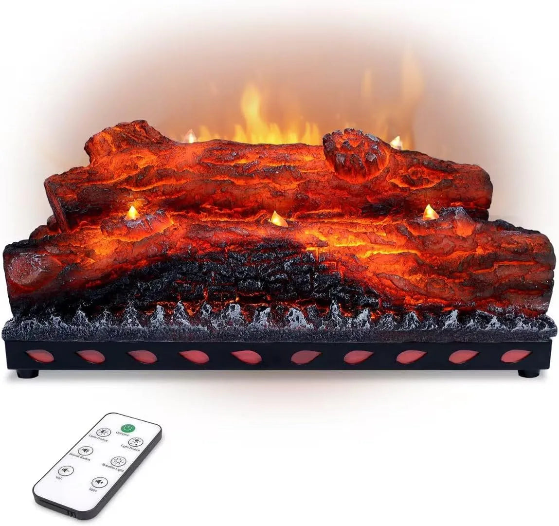 Elektrischer Kamin, Maße 31,5 x 15 x 20, Holzscheite, realistischer Flammeneffekt, Kerze, LED-Flammenlicht, USB-betrieben, Fernbedienung
