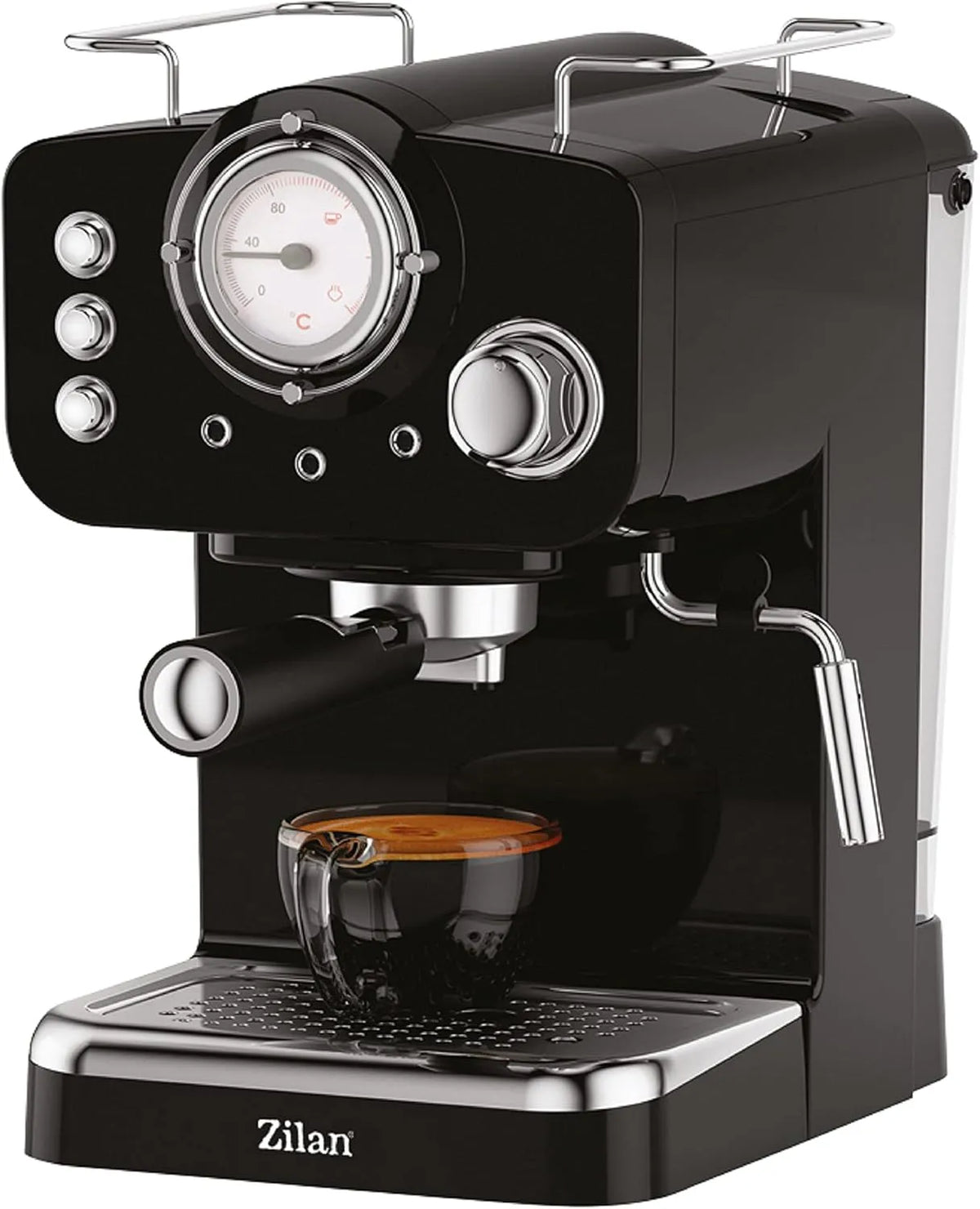 Espressomaschine Zilan, Fassungsvermögen 1,25 L Wassertank, 15 bar, Siebträger Kaffeemaschine, mit Milchaufschäumer, Siebträgermaschine, Retro Design