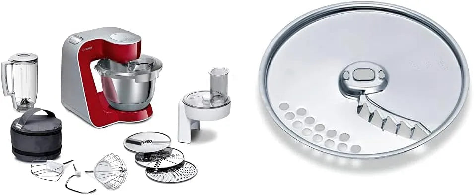 Bosch Küchenmaschine MUM5 MUZ45PS1, Mixer 1,25 L, Wendescheibe, rot & Pommes-Frites-Scheibe, für Pommes Frites, Leistung 1000 W, robust