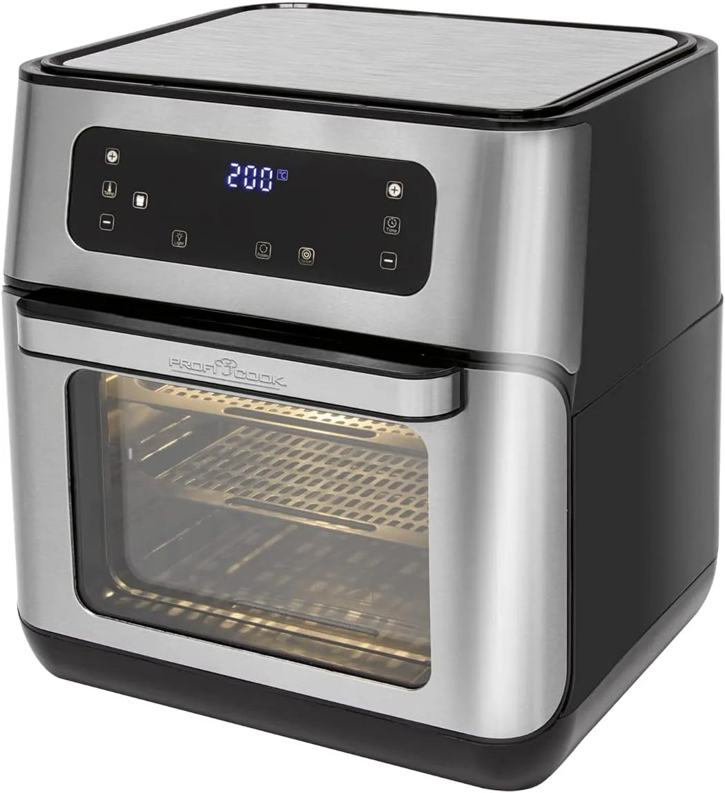 PC-FR 1200 ProfiCook Heißluft-Fritteuse, 9 Automatikprogramme, 1500 Watt, 200 °C, 11 Liter Kapazität, 4 Einschubhöhen, XXL, Edelstahl, LED-Display