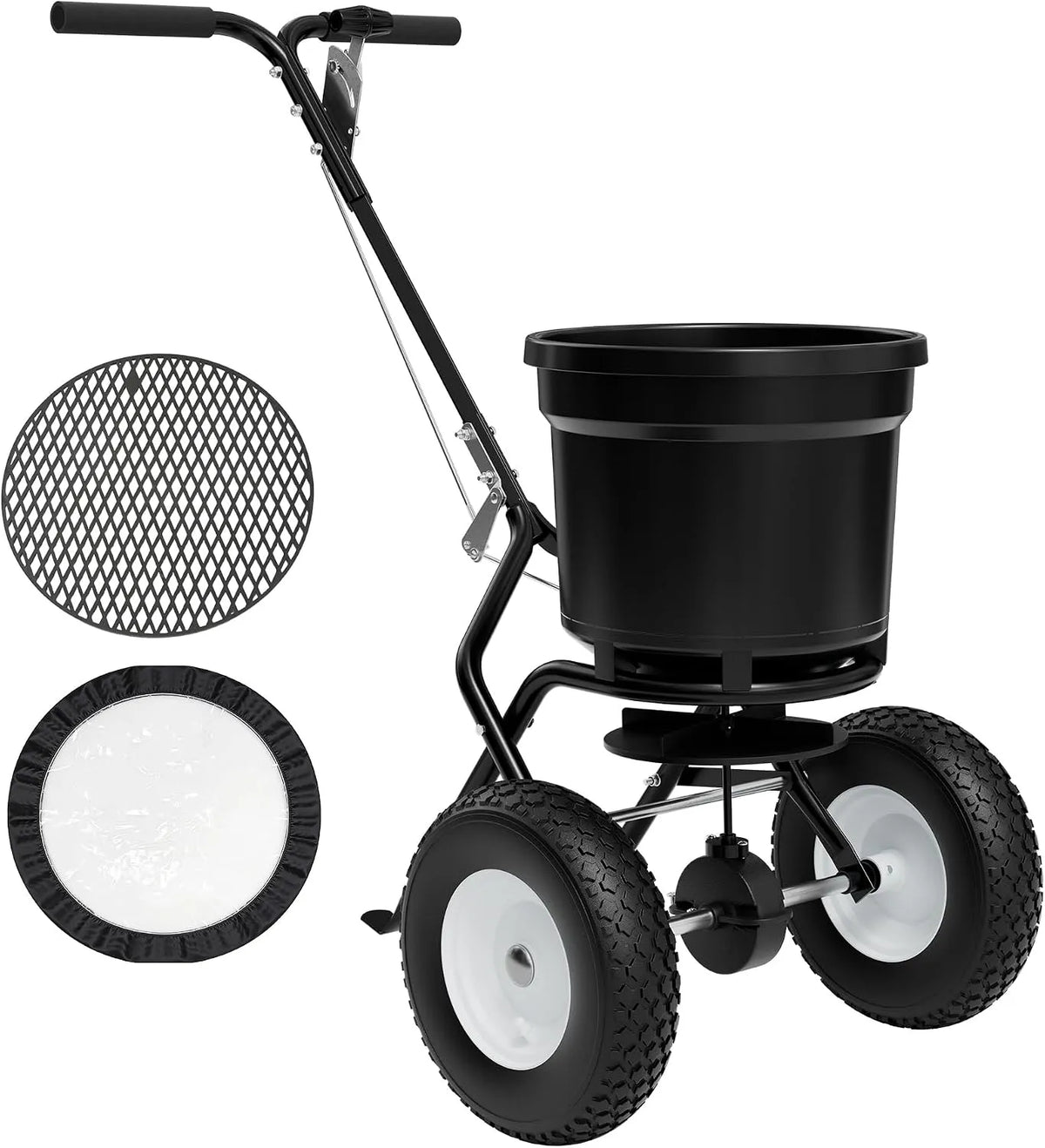 PPOLB Düngerstreuer, Gewicht 22,7 kg Kapazität, 30,5 cm pneumatische Räder, 0-3 m Streubreite, 30-stufige, Samen- und Salzstreuer