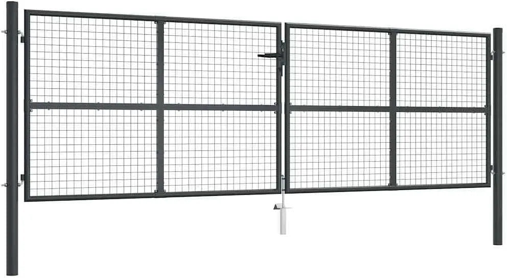 VidaXL Gartentor, Mesh Verzinkter Stahl Doppelflügeltor Doppeltor Gartentür Zauntor Hoftor Zauntür Gartenpforte Einfahrtstor Tor 400x175cm Farbe Grau