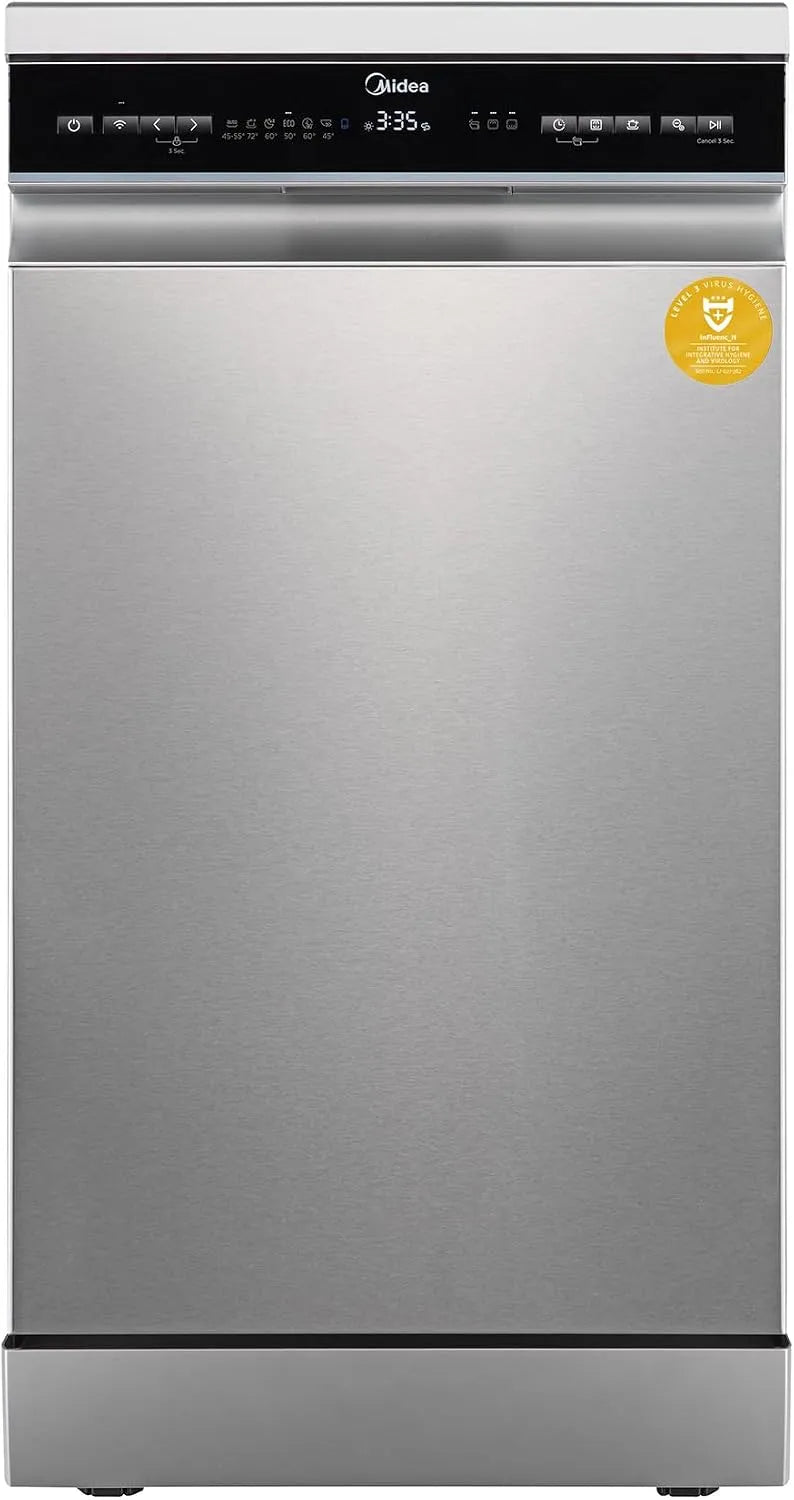 Midea Geschirrspüler MDWEF1034DSS-WE, Spülmaschine 45 cm, in freistehender Ausführung 10 Maßgedecke, ckkorb, höhenverstellbarer Oberkorb, Aqua-Stopp