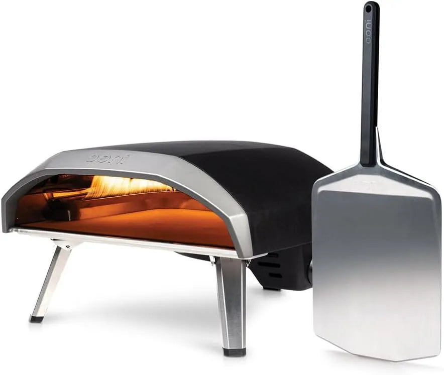 16 Pizzaofen Bundle Ooni Koda, Gasbetriebener Outdoor-Ofen mit 35 cm Pizzaschaufel aus Aluminium, Großer 40 cm Pizzastein, 50 mbar Gasdruck