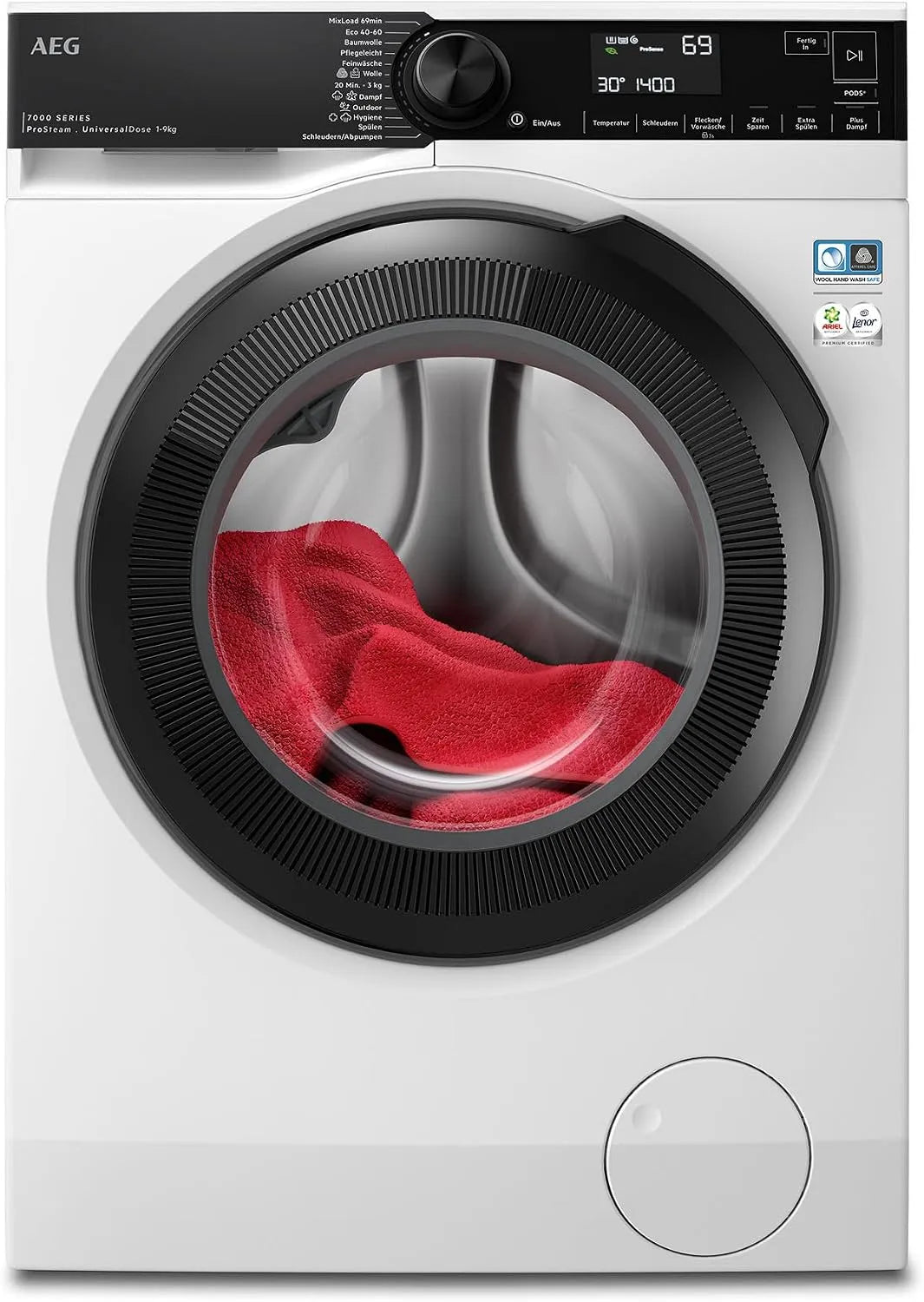 AEG Waschmaschine 7000 1600U/min LR7EA75690, Gewicht 9kg Serie ProSteam, Dampf-Programm, Weniger Bügeln & Mehr Frische, Mengenautomatik