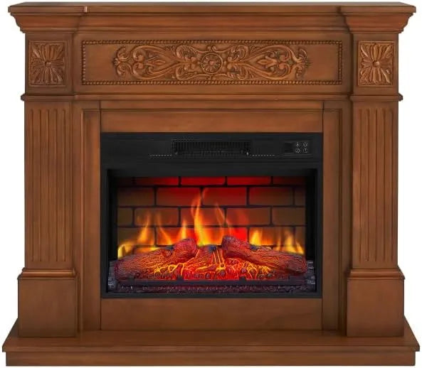 Elektrokamin AF23BS 3D-Flammeneffekt, Elektrischer Standkamin mit Heizung 1800 W, Toscana, realistischer, LED-Beleuchtung, Fernbedienung, Timer, MDF