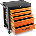 Werkstattwagen 5 Fächer NEO TOOLS, Zentral Abschließbar, Schubladen mit Kugellager, Anti-Rutsch-Matte, Schwenkräder, mit Feststellbremse