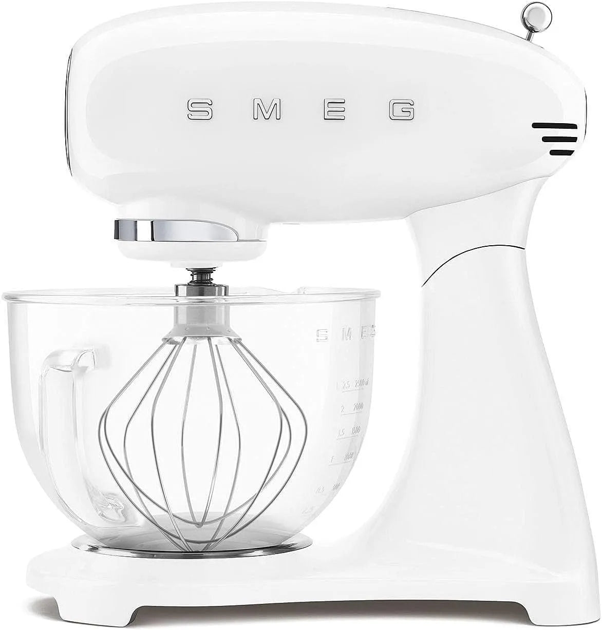 Smeg Modell SMF13WHEU, 10 Geschwindigkeitsstufen, Planetenmischer, Motorsperre, Weiß, Fassungsvermögen 4,8 l Glasschüssel, Leistung 800W