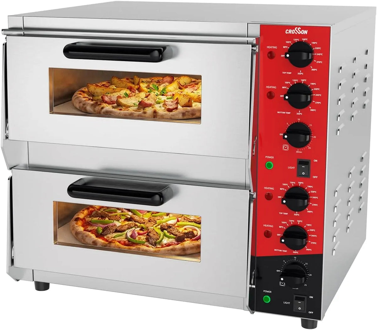 Backofen 30-Minuten-Timer, Kommerzieller Pizzabackofen Elektrisch Edelstahl mit 350℃ für Pizza, Brot und Backwaren,4000W