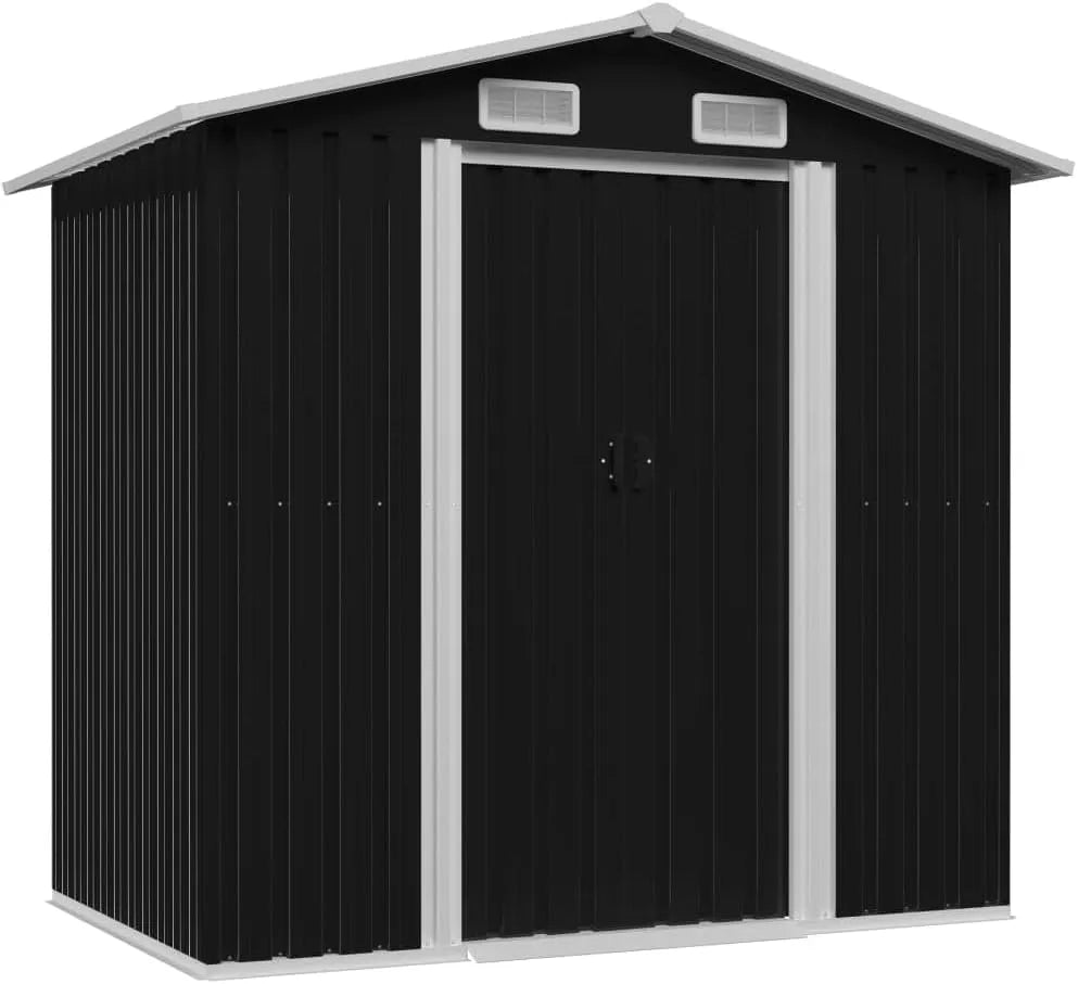 Gerätehaus, 204x132x186 cm Gartenschrank Wetterfest Geräteschuppen Stahl Gartenhaus Metall Fahrradunterstand Kaminholzregal Blechhütte Anthrazit