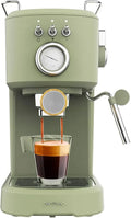 Cecotec Espressomaschine, 20 bar, Fassungsvermögen 1,25 Liter, schwenkbarer Dampfgarer, Compact Power Espresso 20 Retro Green 1100 W
