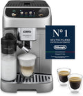 Kaffeevollautomat ECAM322.70.SB, Perfetto mit LatteCrema-Milchaufschäumer, De'Longhi Magnifica Plus, 18 One-Touch-Getränke, Silber in Schwarz