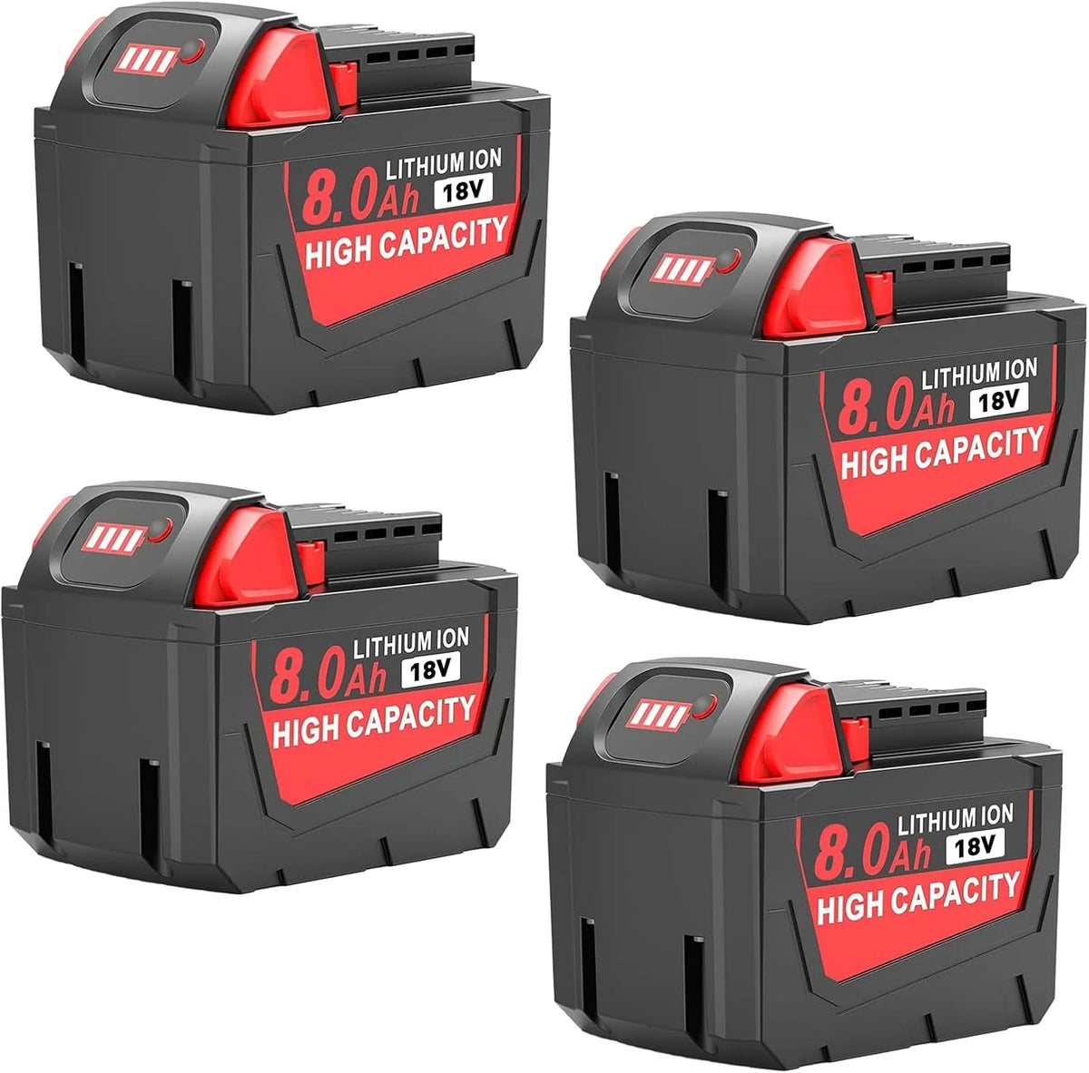Milwaukee 4 × 18V 8.0Ah Ersatz für Akku 18V M18 1852 1850, Kompatibel akkubetrieben 48-11, 48-11, 48-11-1840, 48-11-1830, 48-11-1820, mit LED-Anzeige