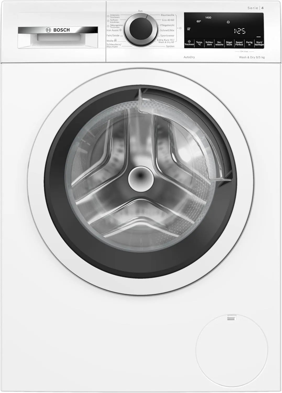Bosch Waschtrockner WNA13441 1400, Gewicht 9 kg Waschen & 5 kg Trocknen, leiser und effizienter Motor, optimale Trocknung, Serie 4, UpM