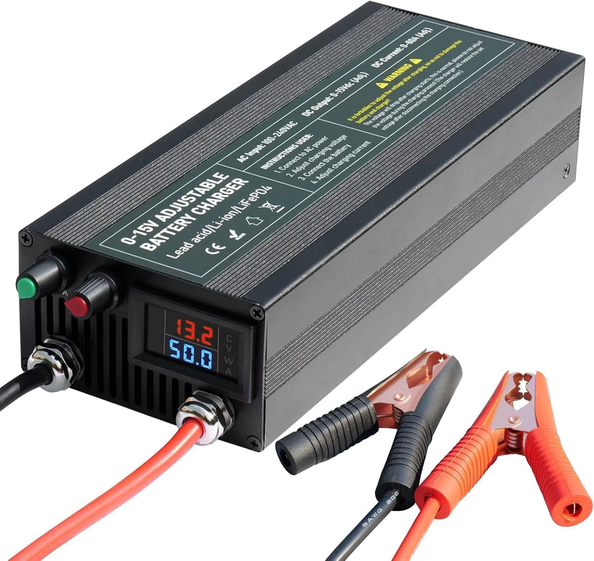 60A Ladegerät Modell 0-15V 0-15V LiFePO4 0-15V/0-60A, Schnelles Aufladen 12V Akku-Ladegerät, Motorrad Boot, mit Erhaltungsladefunktionen für Auto